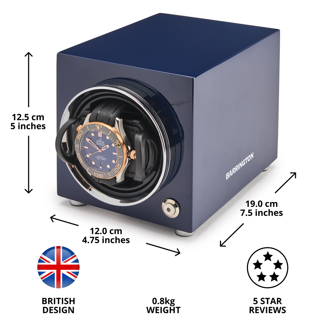 Barrington Oxford Watch Winder - Blue | Specs Front from barringtonwatchwinders.com - Photo 2