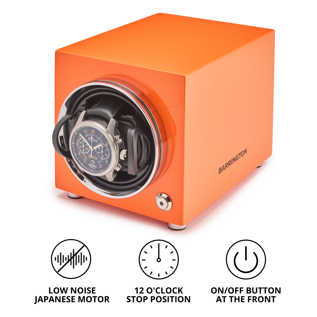 Barrington Oxford Watch Winder - Burnt Amber  | Specs Front from barringtonwatchwinders.com - Photo 3