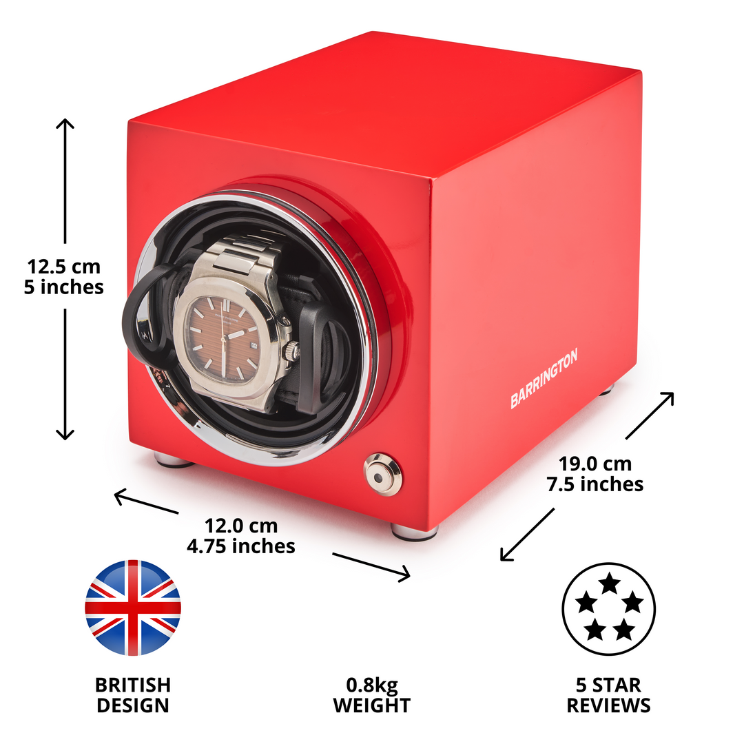 Barrington Oxford Watch Winder - Red | Specs Front from barringtonwatchwinders.com - Photo 2