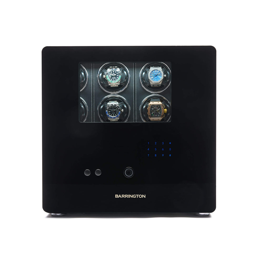 Barrington 12 Watch Winder Safe front view with watches displayed behind glass door