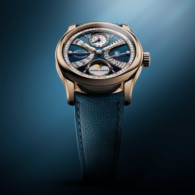 Roger Dubuis watch in blue background